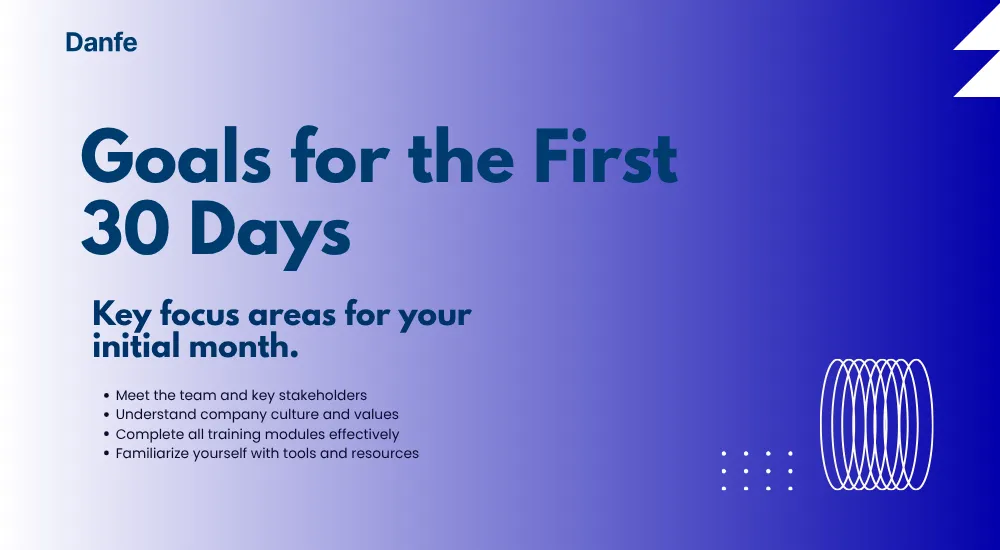 Goal for first 30 days: learning company culture and mastering core tools in a 30 60 90 Day Onboarding Plan